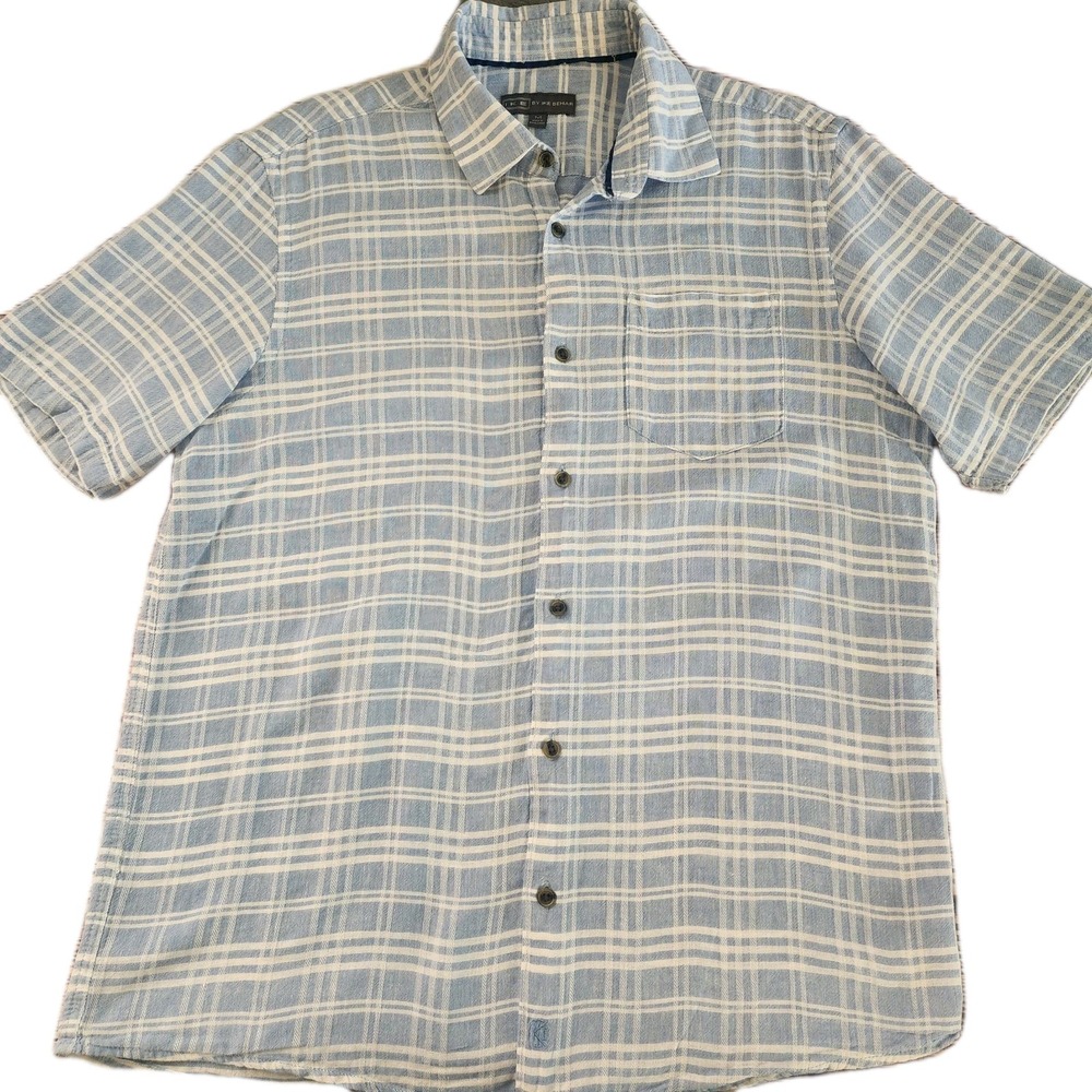 Ike Behar Linen Shirt Mens Medium‎ Blue Classic Short Sleeve Button Up